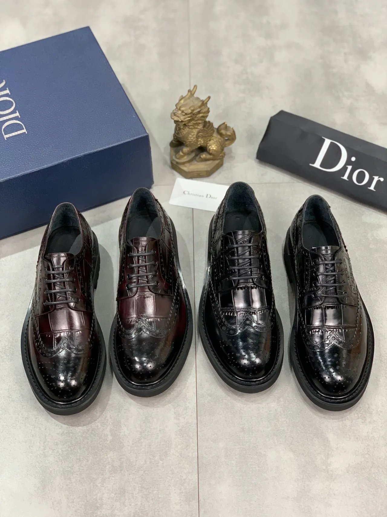 Dior Black Wingtip Patent And Textured Leather Brogue