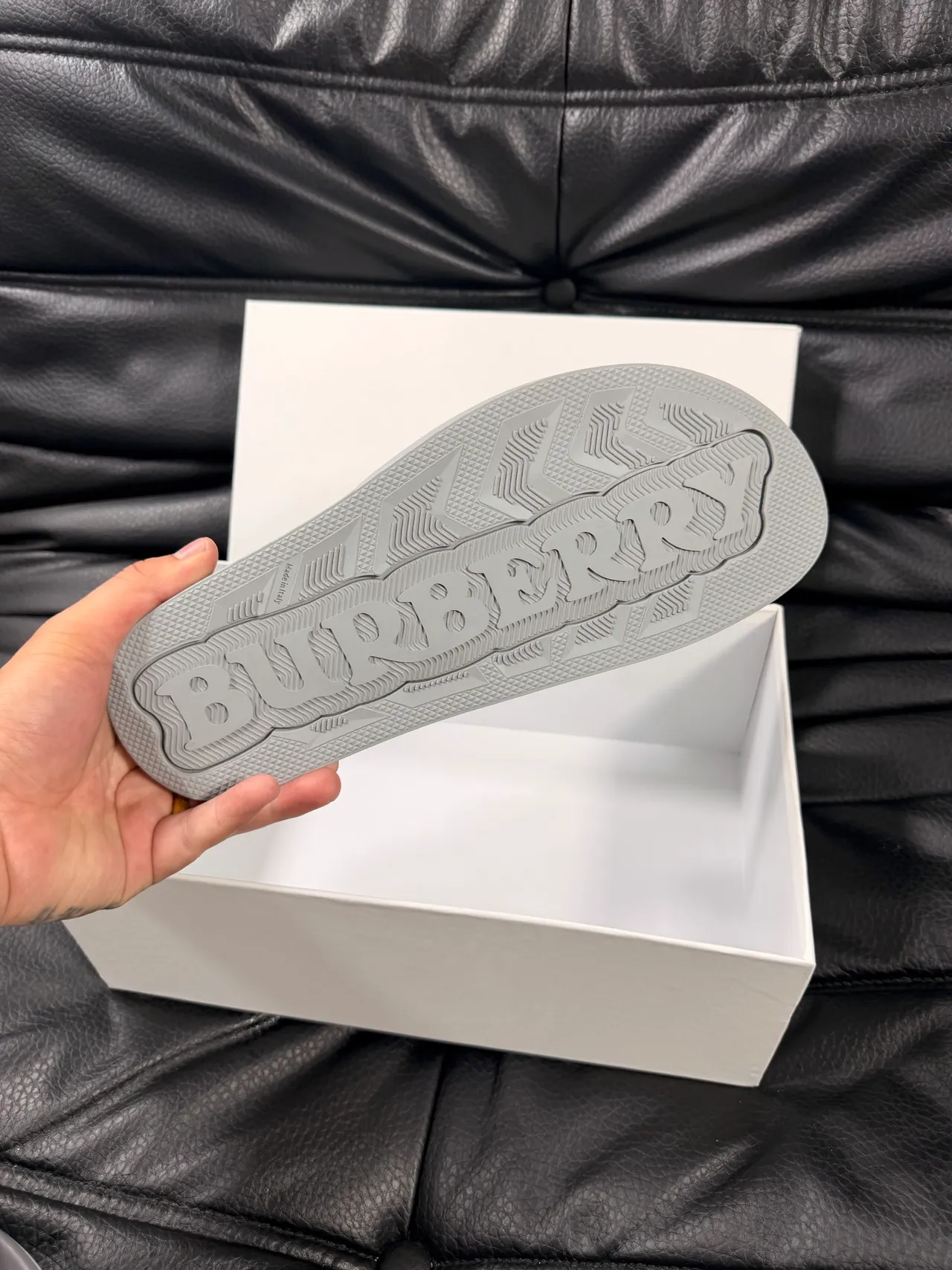 Burberry Knight Slide Gray Embroidered Equestrian Motif Slippers
