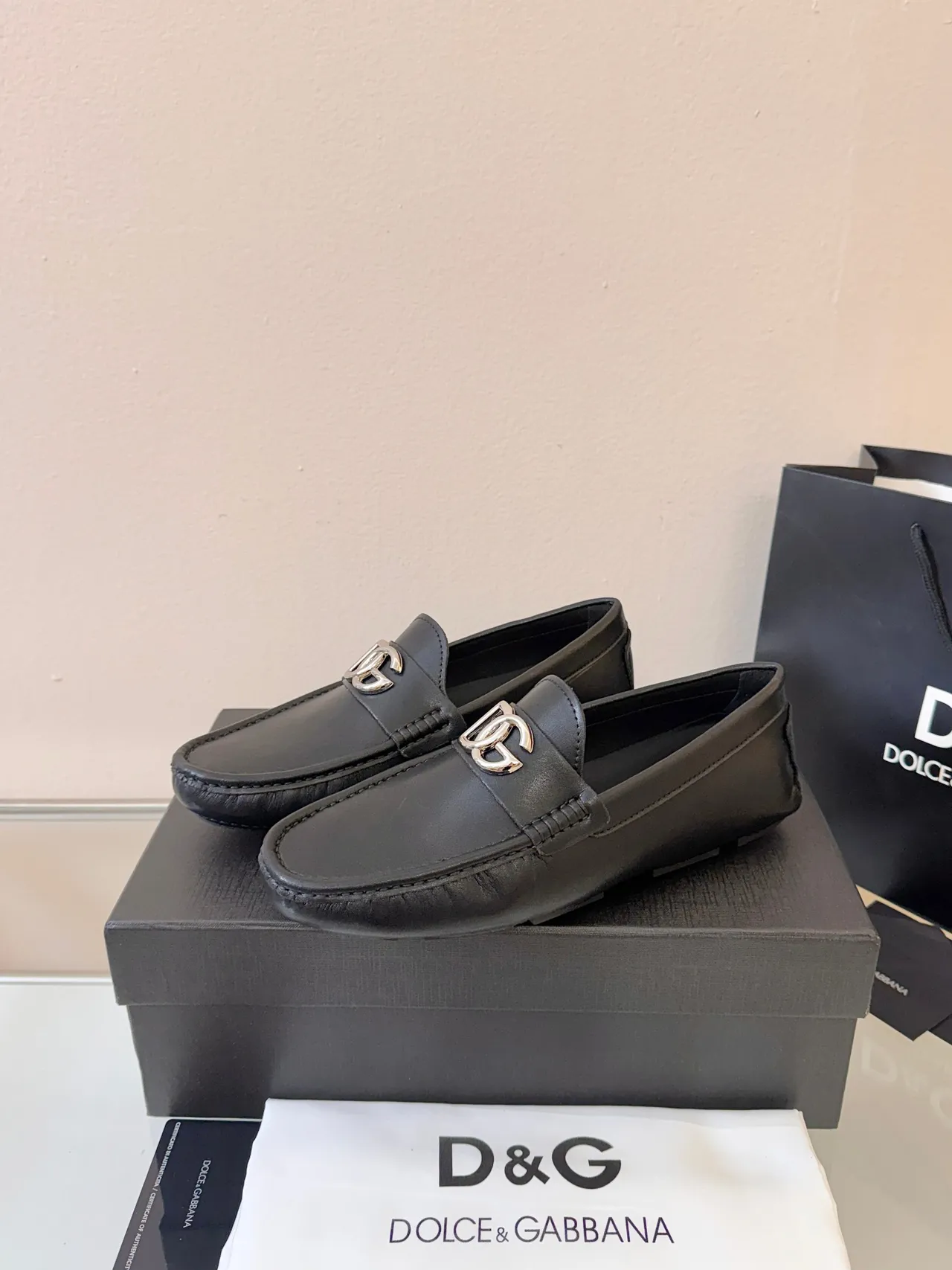 Dolce & Gabbana DG Loafer Black Leather Metal Buckle Loafers