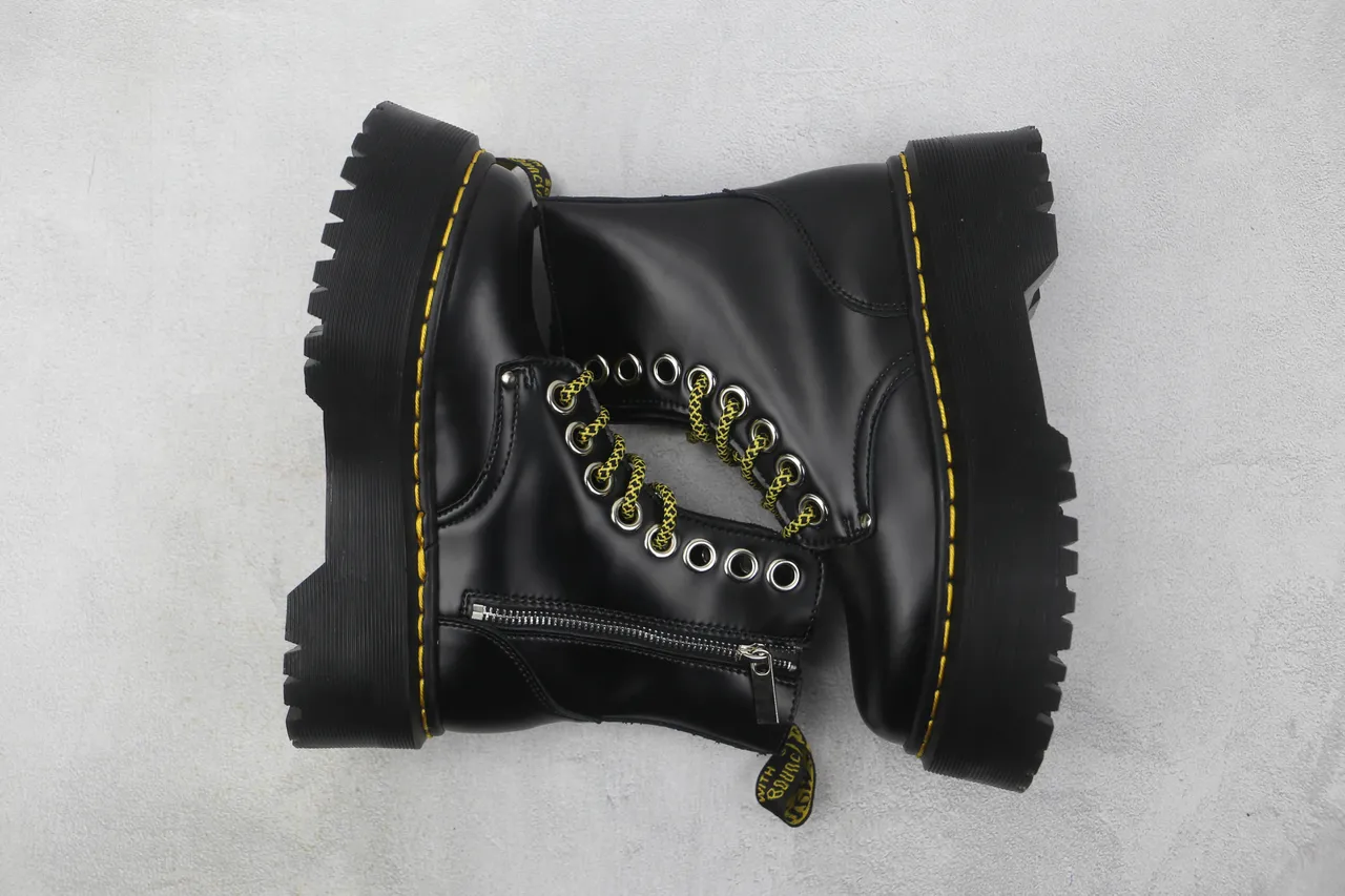 Dr. Martens Jadon Black Yellow Platform Sole Smooth Leather Martin Boots