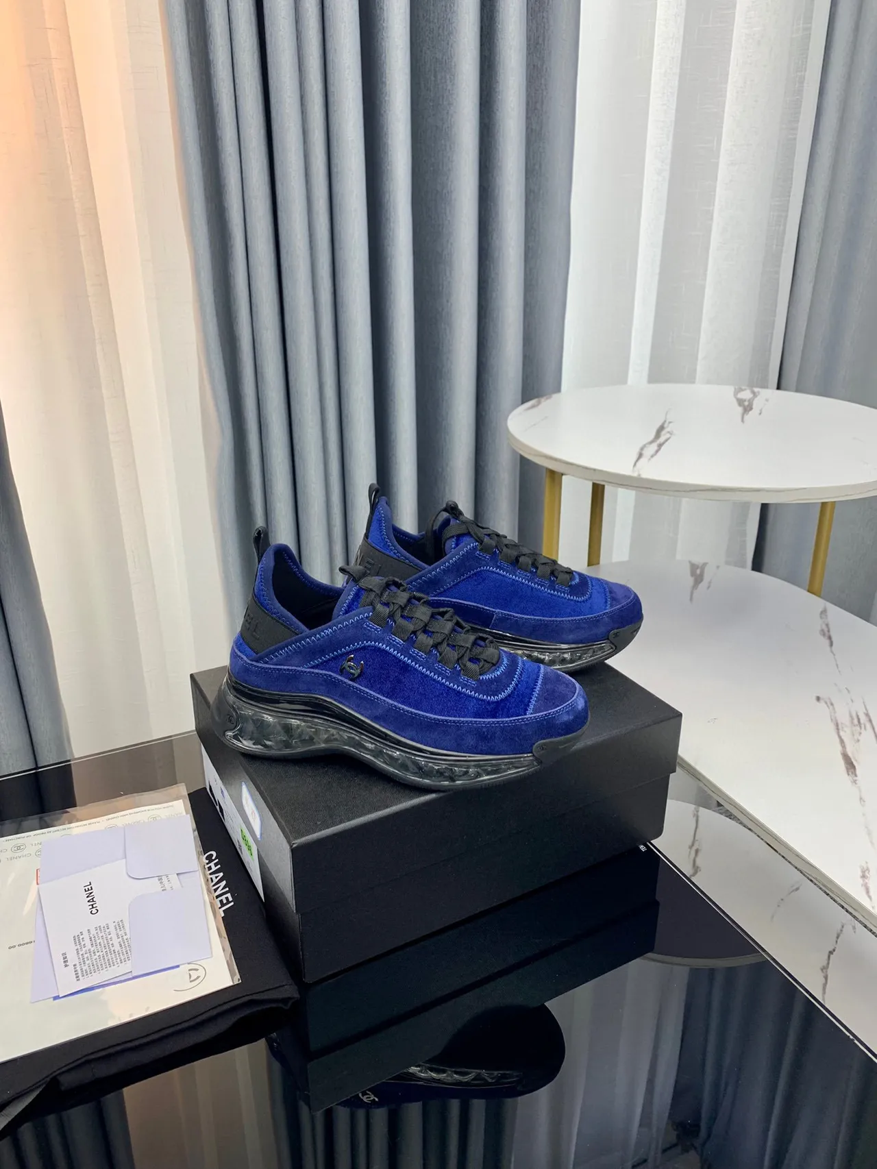 Chanel Cloud Blue Suede Transparent Sole Chunky Sneakers