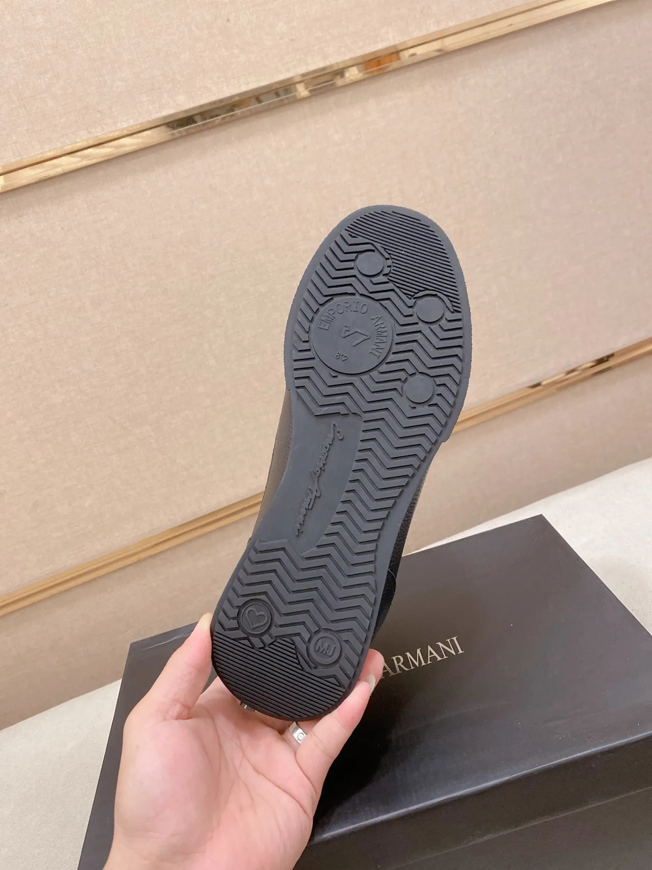 Emporio Armani Pebbled Leather Gold-Branded Low-Top Sneaker