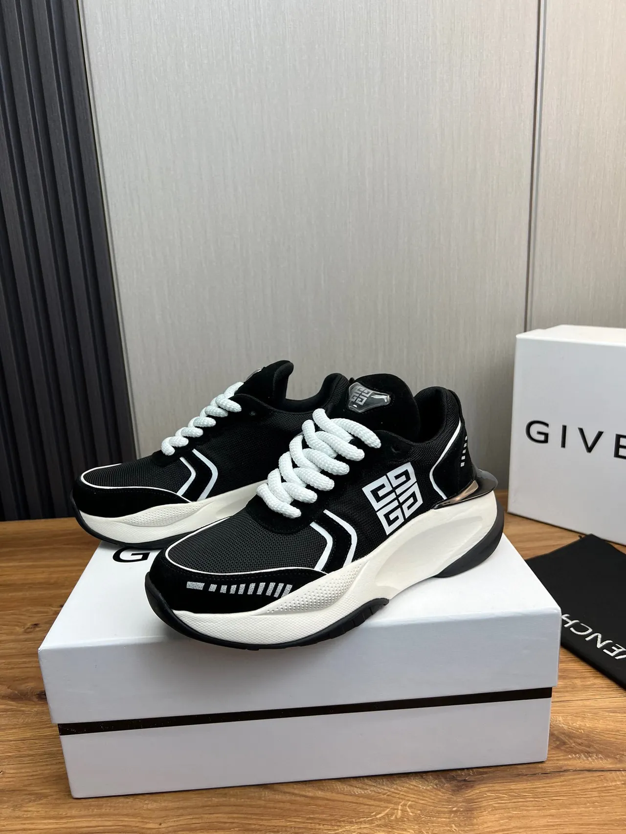 Givenchy Black White Sole Mesh Upper Chunky Sneakers