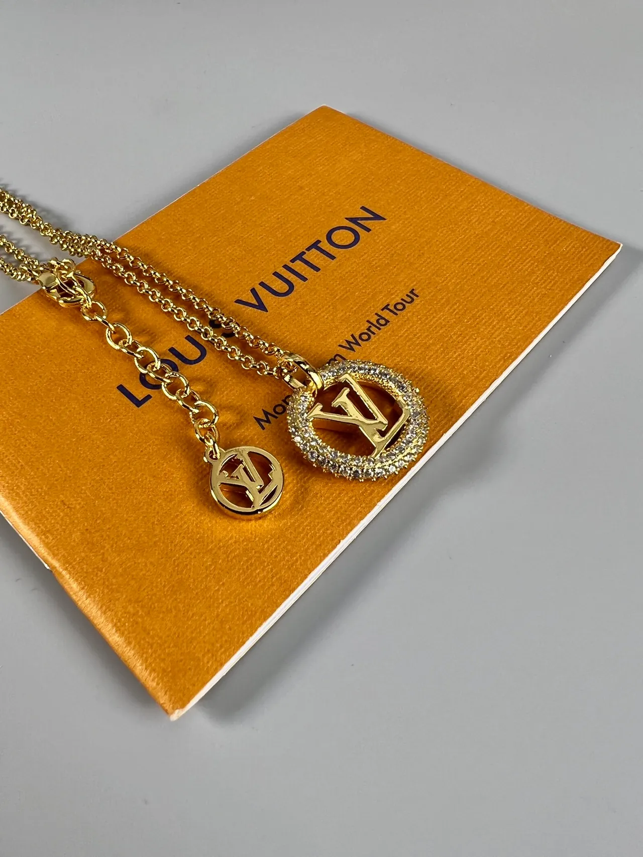 Louis Vuitton Monogram World Tour Gold-Tone Crystal Halo Necklace