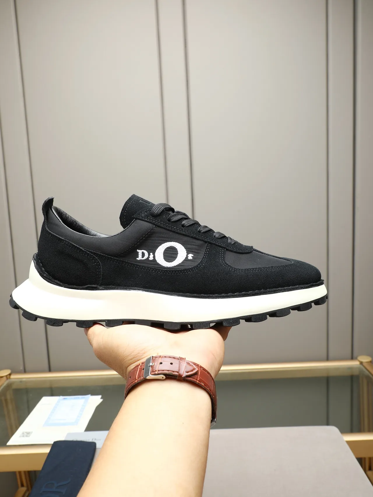 Dior Black White Suede And Mesh Upper Embroidered Logo Panel Lifestyle Sneakers