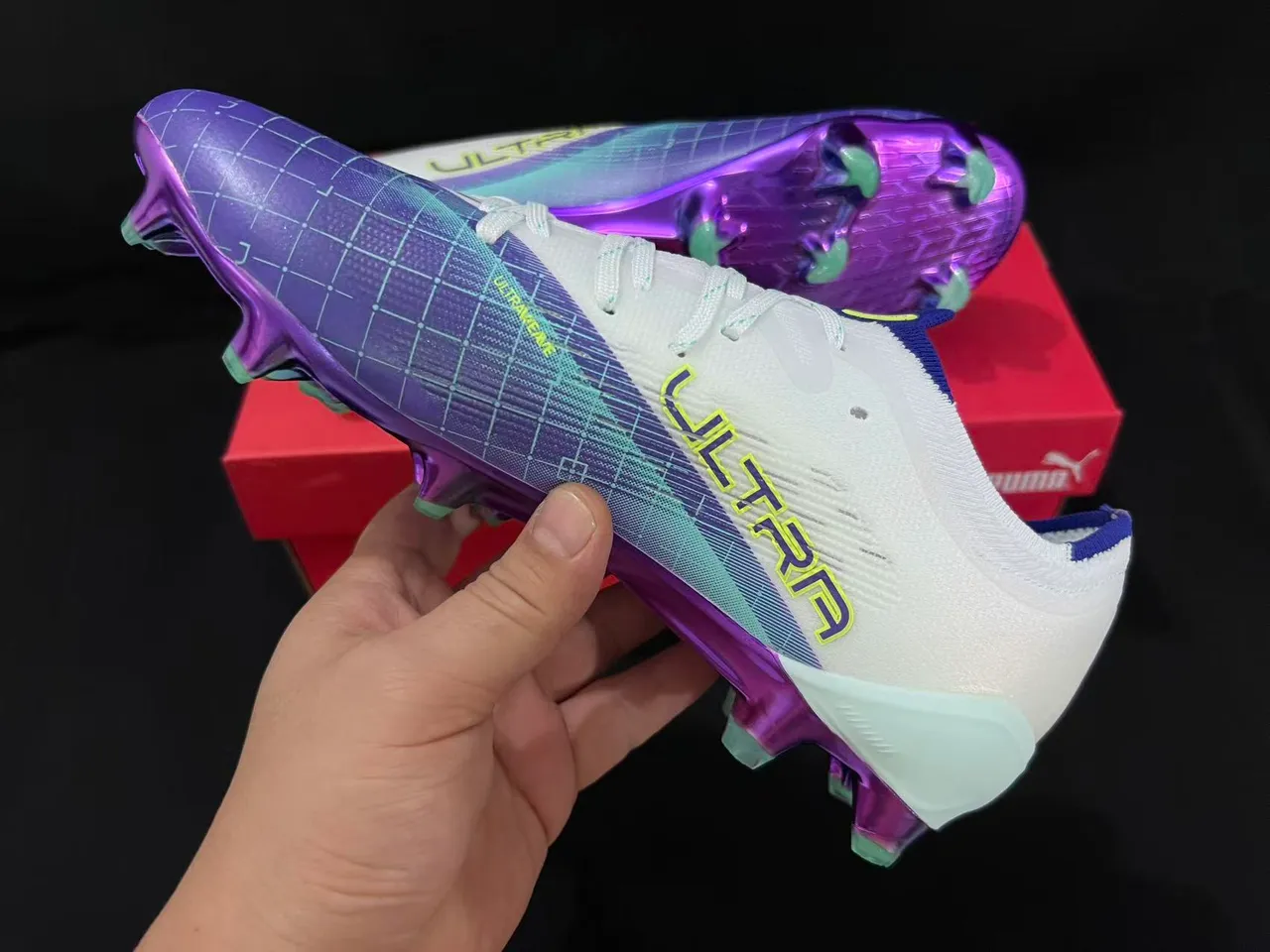 Puma Nitro Purple White Low-Cut Knit Upper Gradient Firm-Ground Soccer Shoes