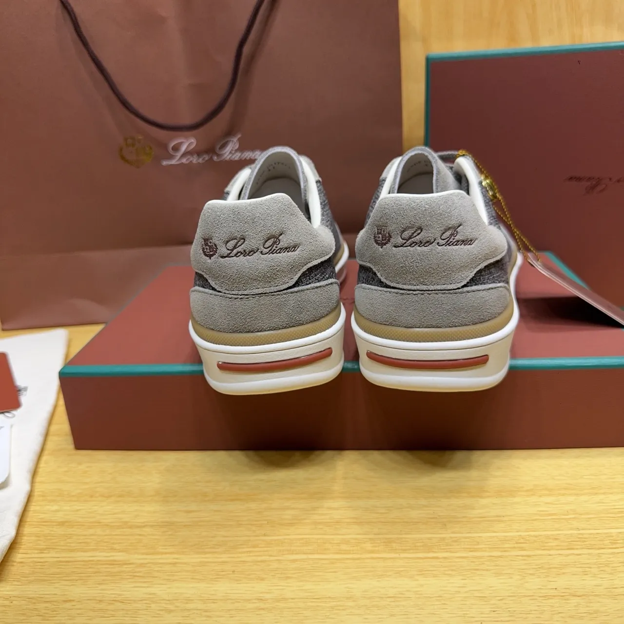 Loro Piana Gray Suede and Woven Textile Low-Top Lifestyle Sneakers