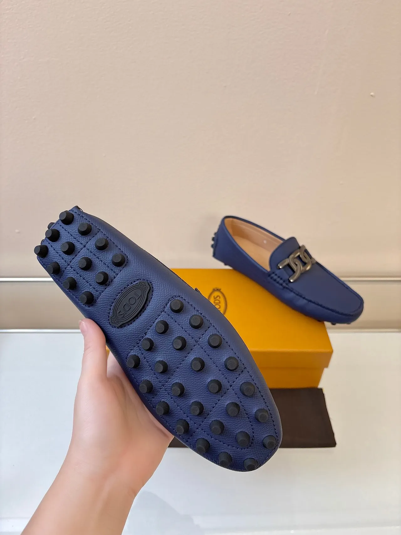 Tod's Horsebit Loafer Navy Blue Pebble-Sole Leather Loafers
