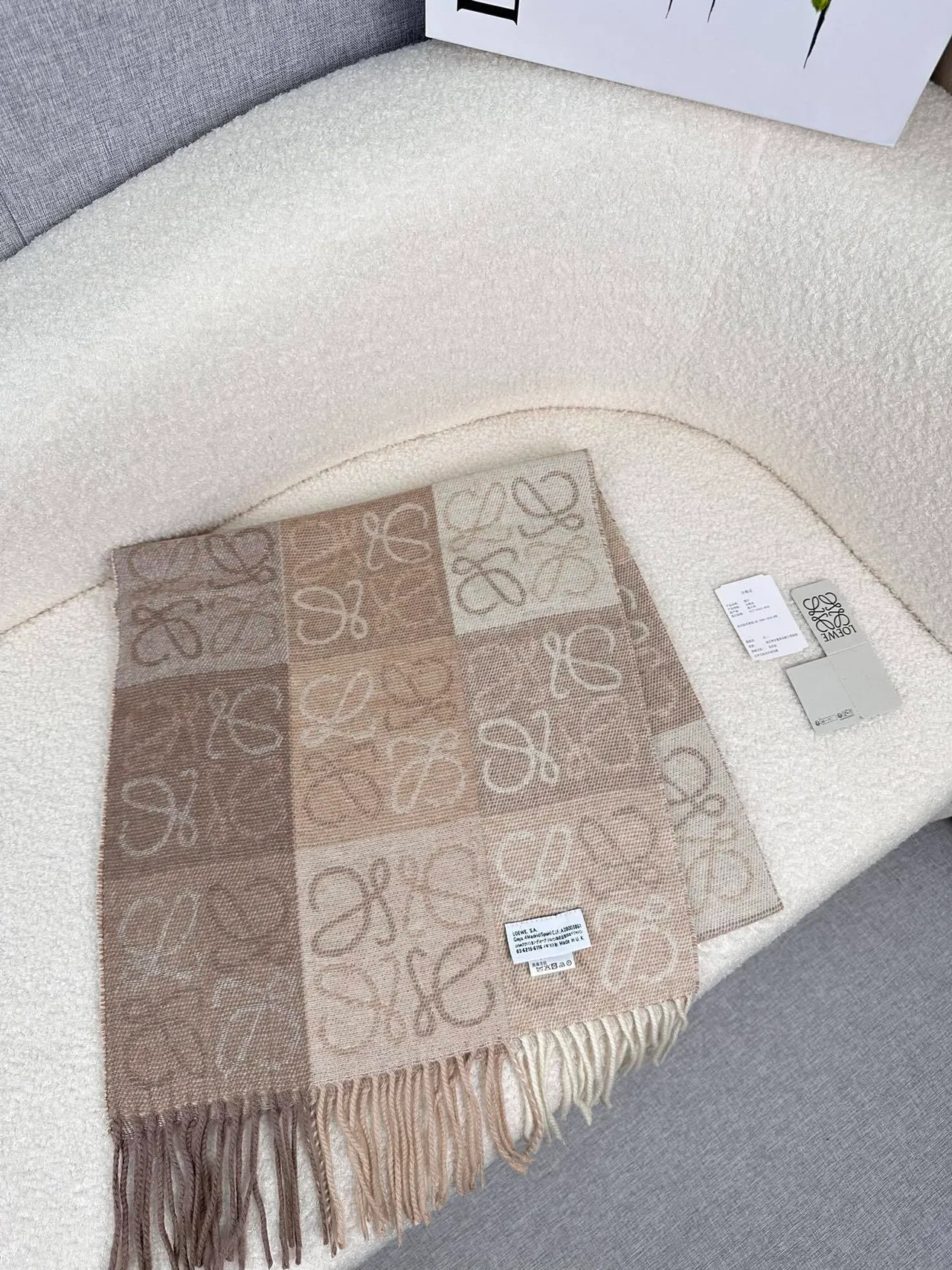 Loewe Anagram Monogram Tonal Beige Cashmere Scarf