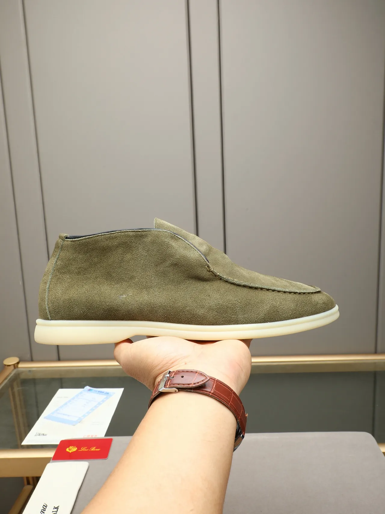Army Green Beige Suede Upper Slip-On Construction Loafer