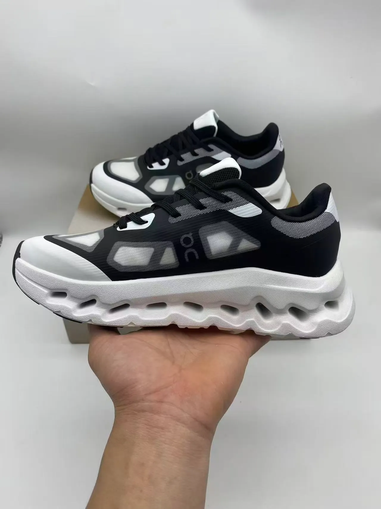 On Beige Gray Sculpted Open-Cell Midsole Mesh And Synthetic Overlay Upper Running Shoes
