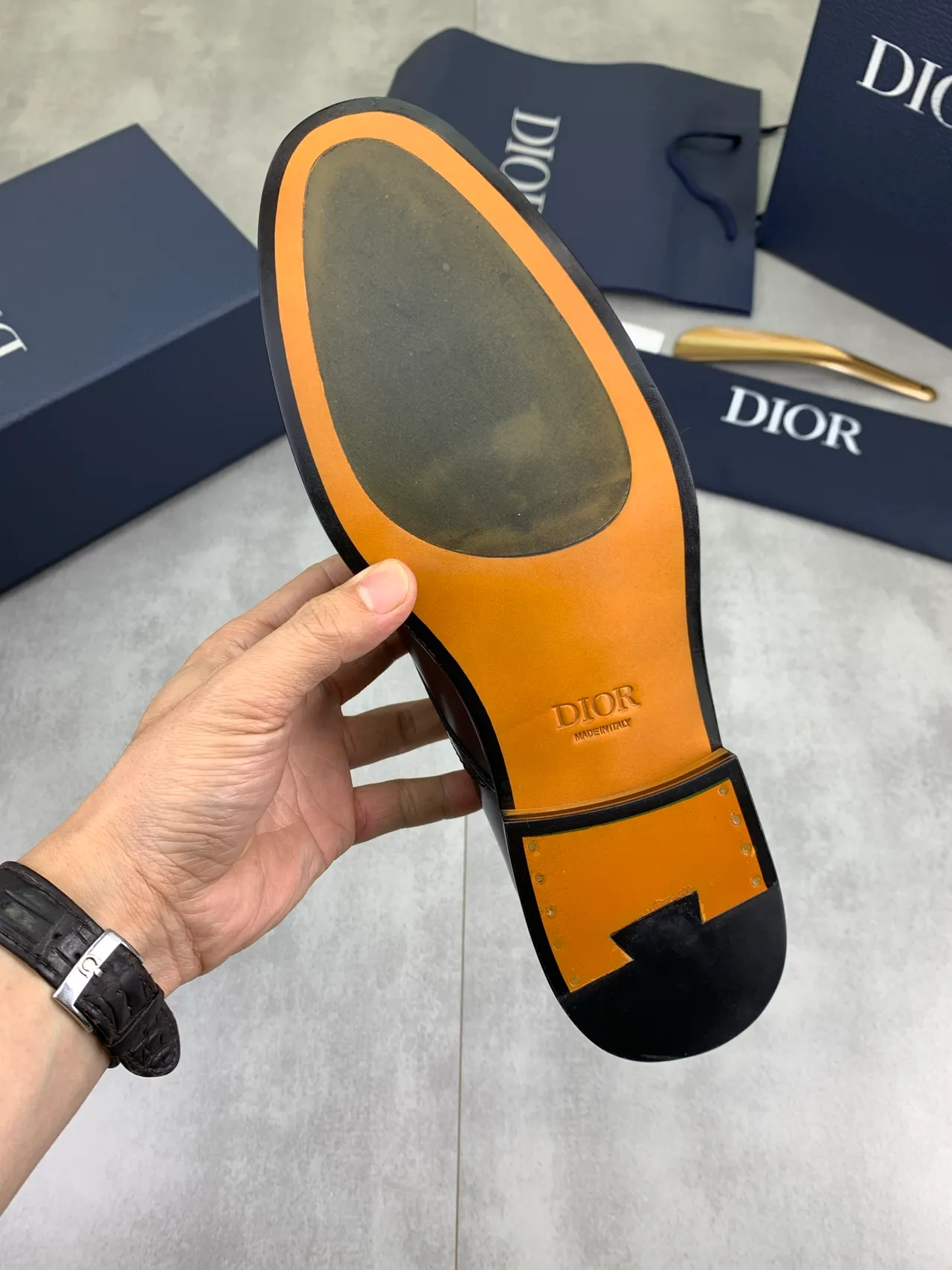 Dior Black Brown Glossy Leather Cap-Toe Oxford Shoes