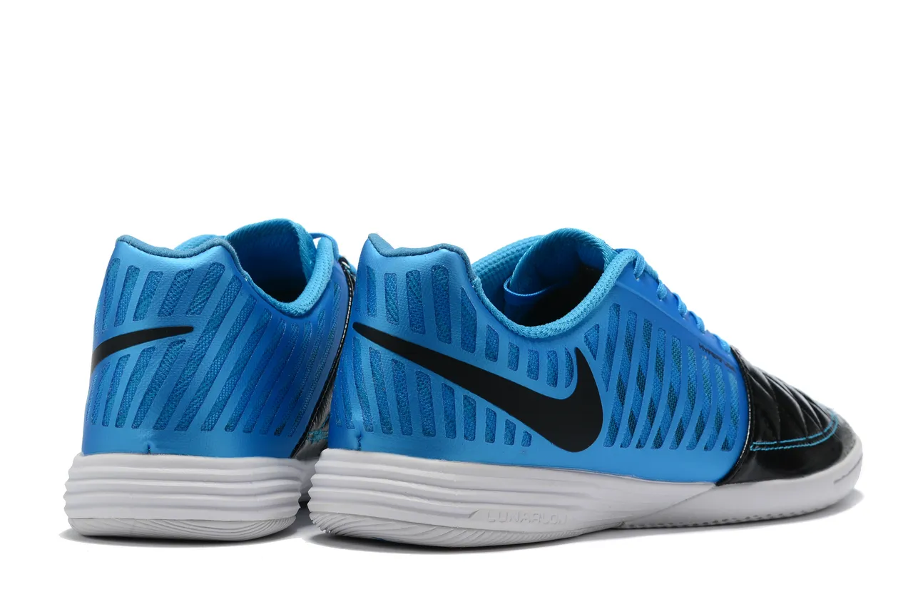 Nike Blue Black Quilted Toe Cap Perforated Synthetic Overlay Indoor Soccer Shoes