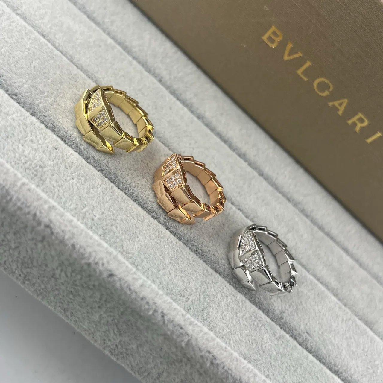 Bvlgari Serpenti Viper Pavé Diamond Hinged Hoop Rings