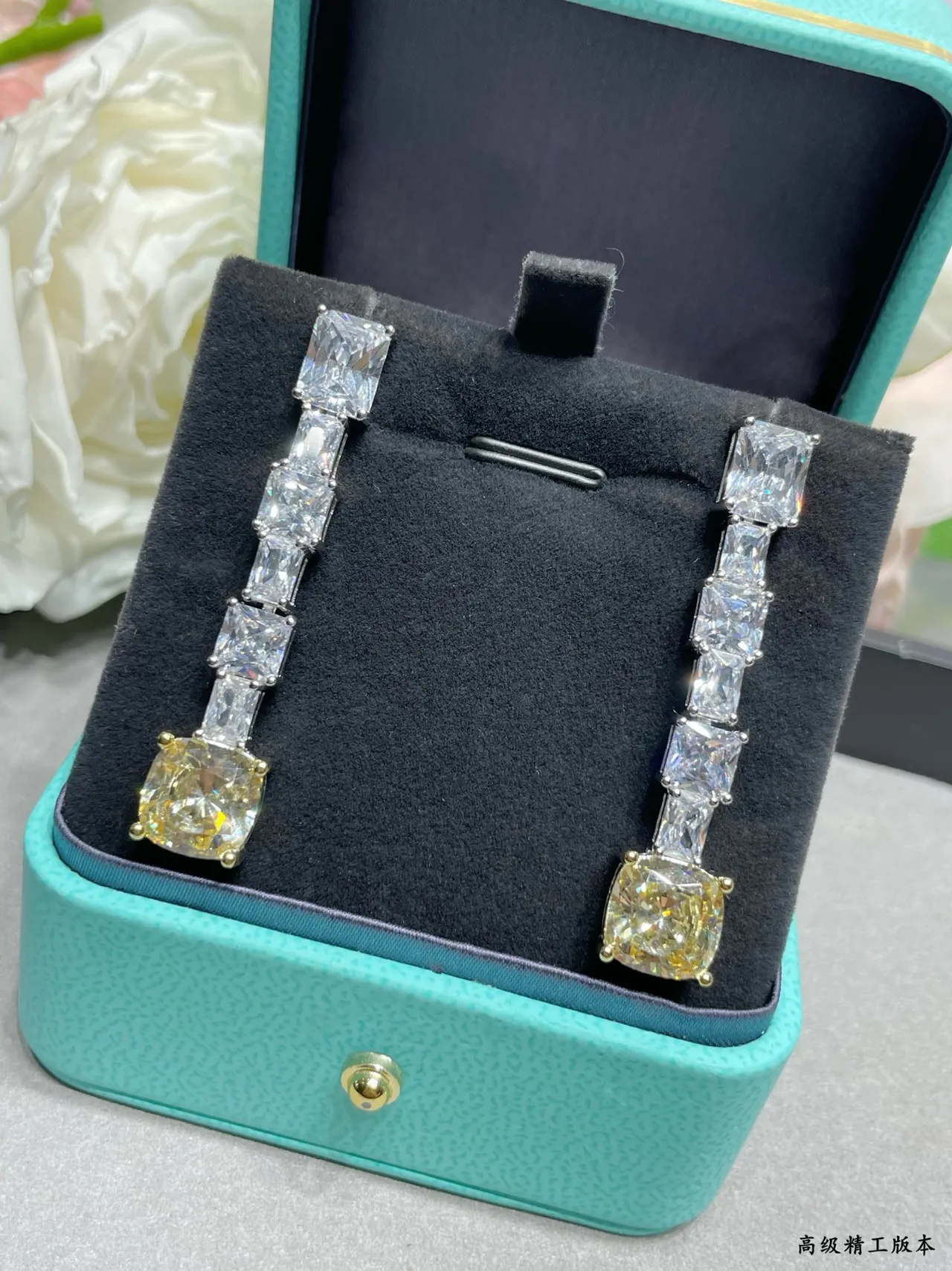 Tiffany & Co. Blue Gold Linear Cascade Cushion-Cut Terminal Stone Earrings