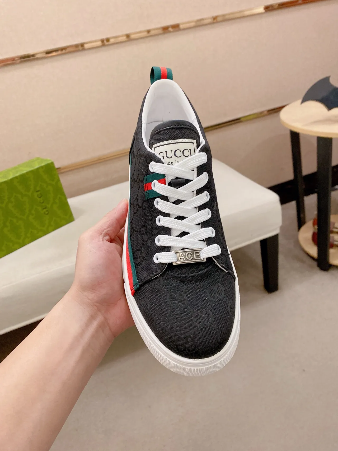 Gucci Black Red Monogrammed Canvas Upper Web Stripe Detail Lifestyle Sneakers