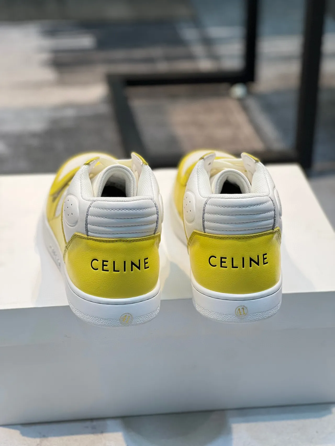 Celine CT-01 Yellow and White Leather High-Top Lifestyle Sneaker