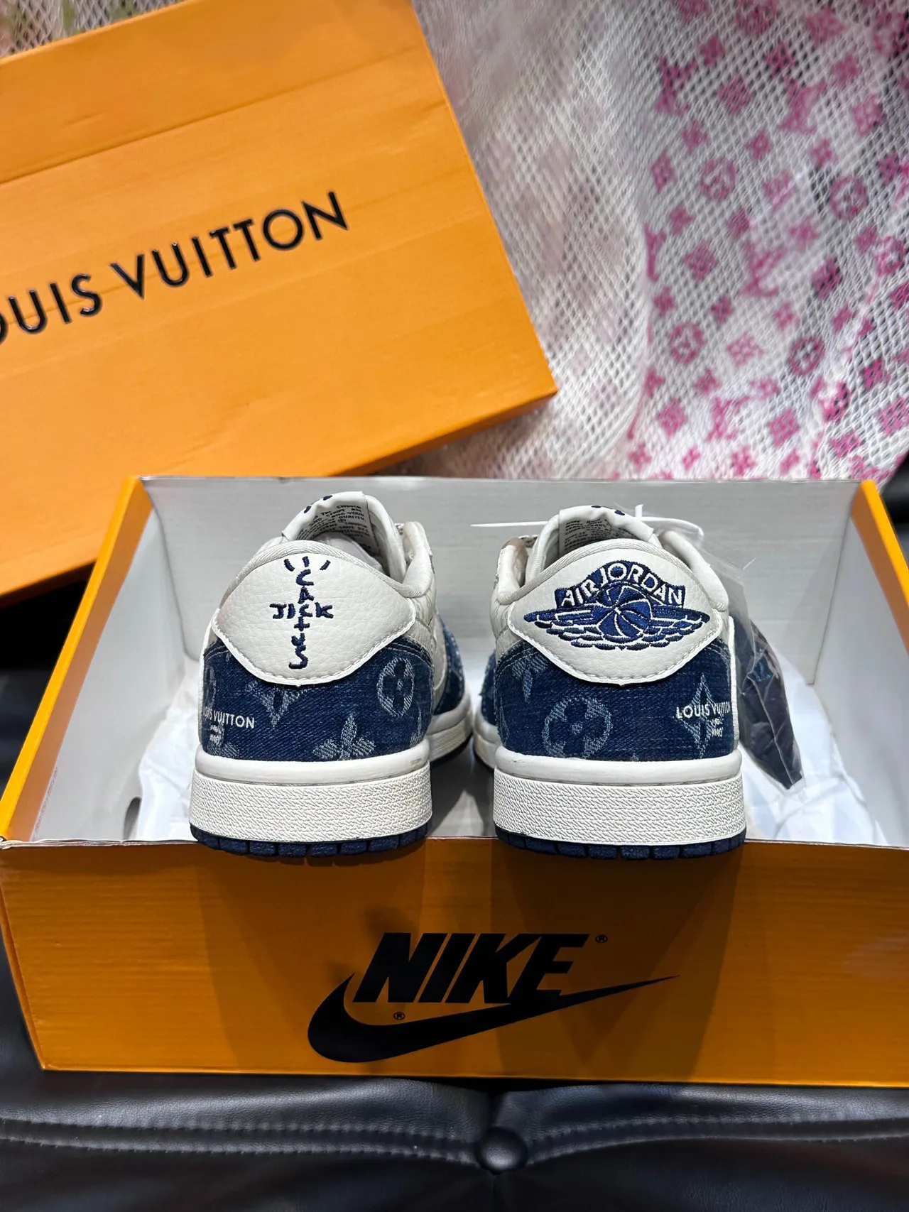 Nike x Louis Vuitton Dunk Low White and Navy Monogram Lifestyle Sneakers