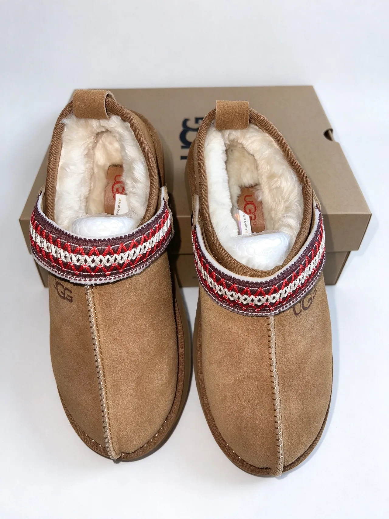 UGG Tasman Beige Red Platform Sole Woven Strap Casual Shoes