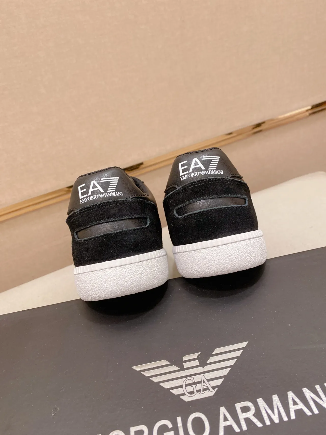Emporio Armani EA7 Black Suede-Leather Panelled Lifestyle Sneakers