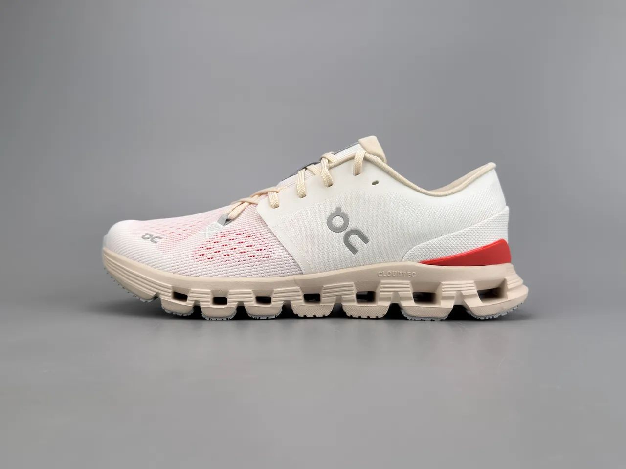 On Beige Red Open Hexagonal CloudTec Pods Minimalist Lacing System Sneakers