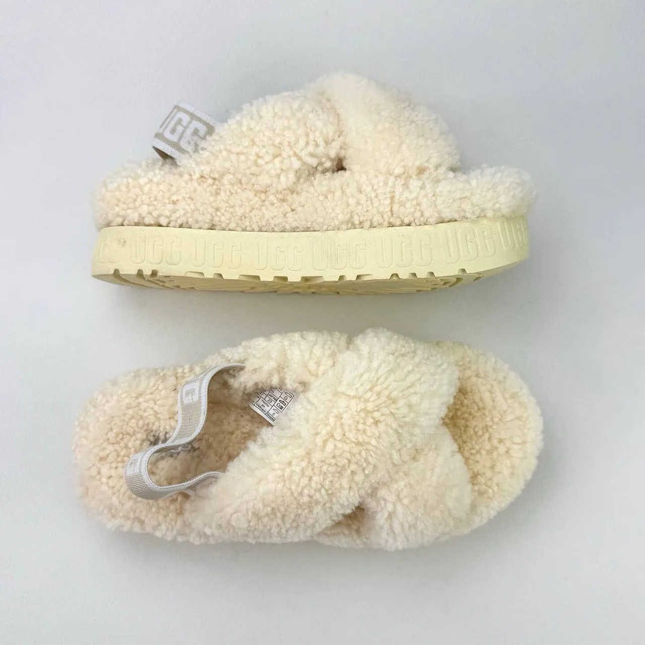 UGG Tasman Cream Shearling Cross-Strap Slippers