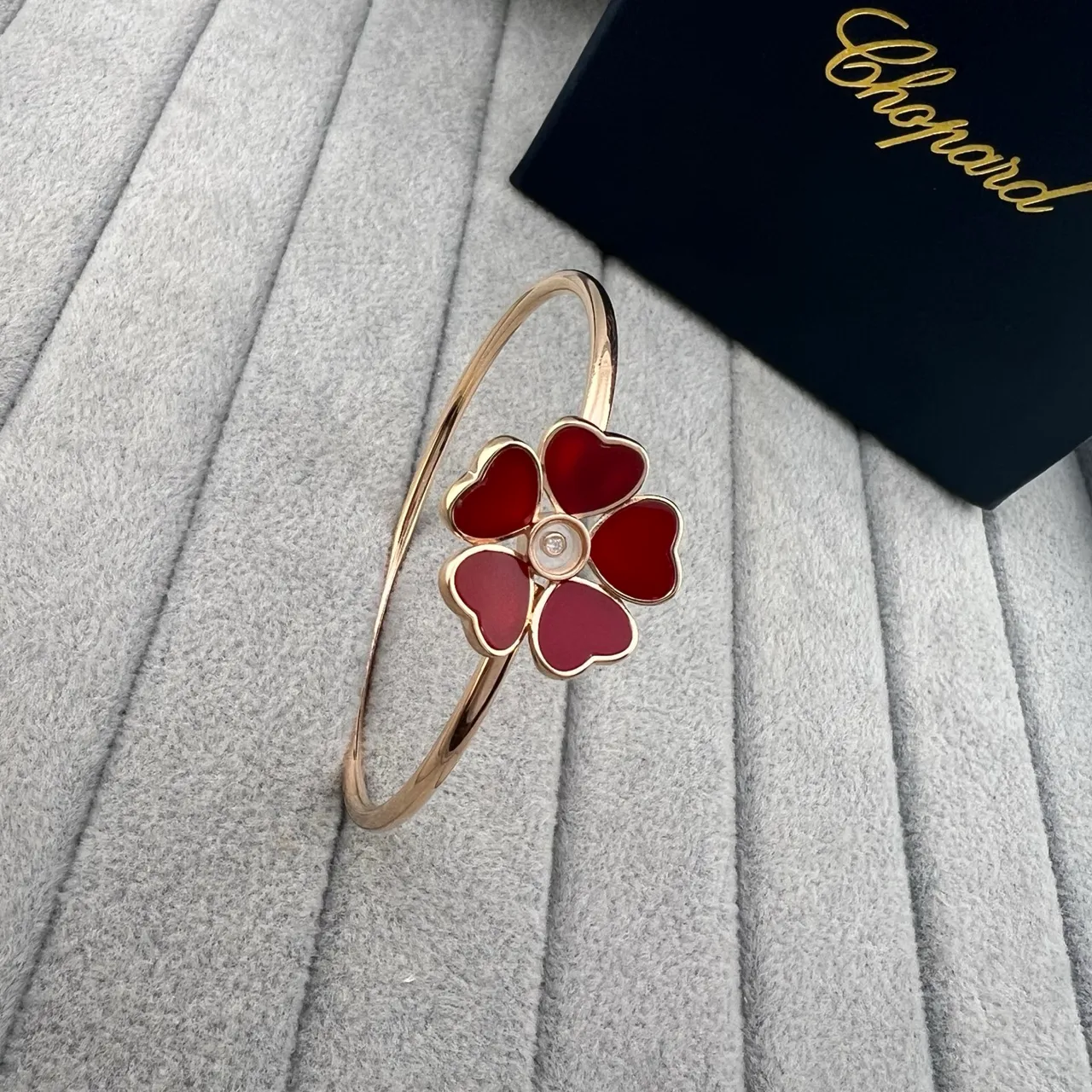 Chopard Happy Hearts Gold Red Floral Motif Heart-Shaped Petals Bracelet
