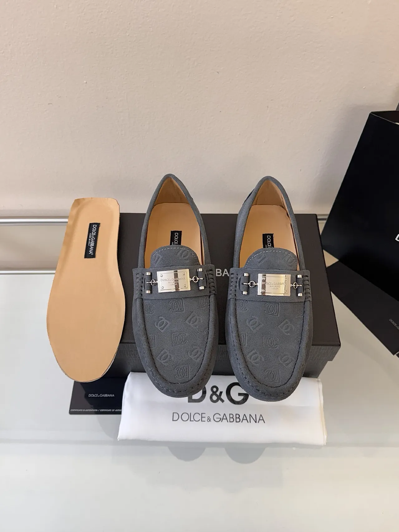 Dolce & Gabbana Portofino Gray Suede Loafers