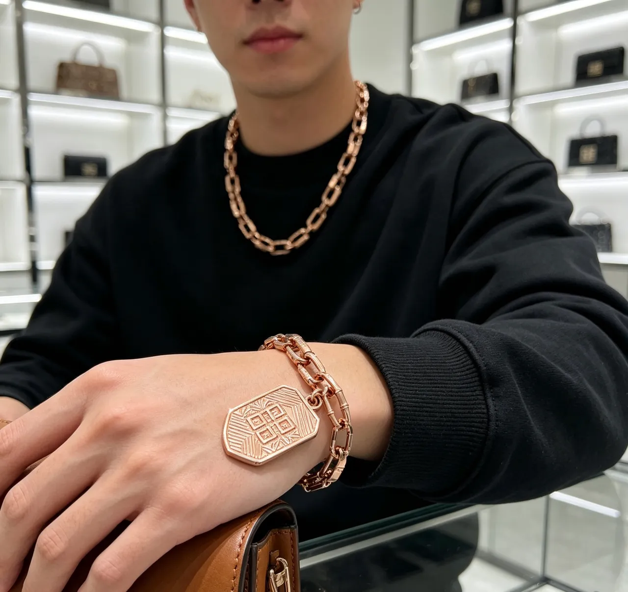 Givenchy Chunky Link Rose-Gold Geometric Pendant Bracelet