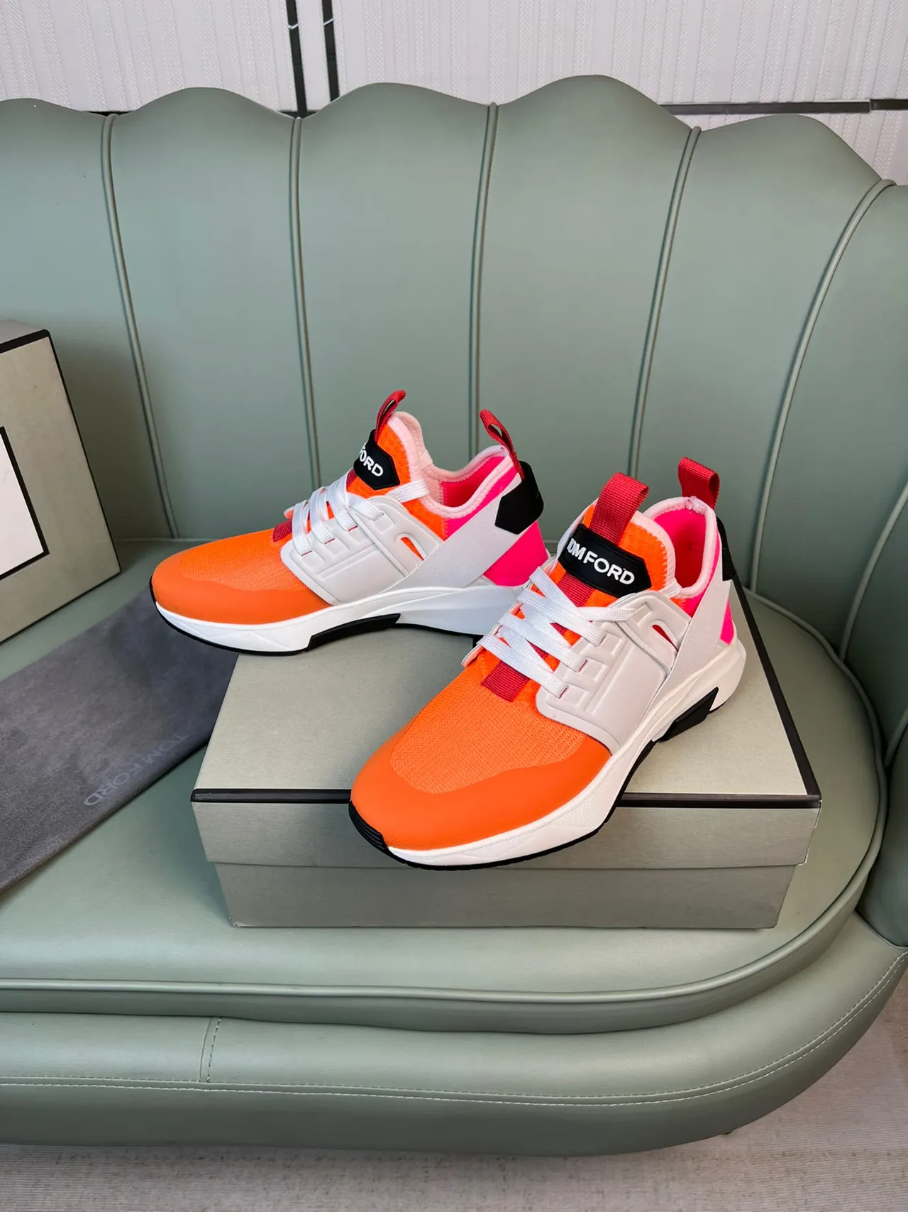 Tom Ford Orange Red Mesh Upper Sculpted White Midsole Lifestyle Sneakers