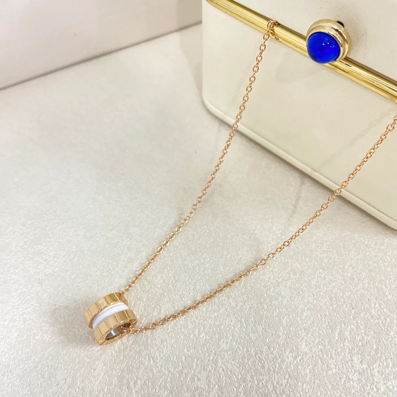 Gold Multicolor Barrel-Shaped Pendant Enamel Color Band Detail Necklace