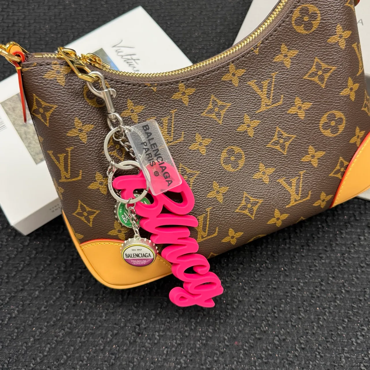 Balenciaga Pink Multicolor Sculpted Script Charm Pendant Phone Accessory