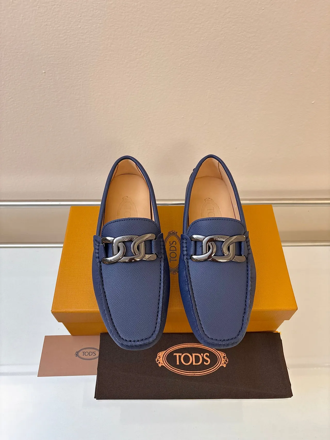 Tod's Horsebit Loafer Navy Blue Pebble-Sole Leather Loafers