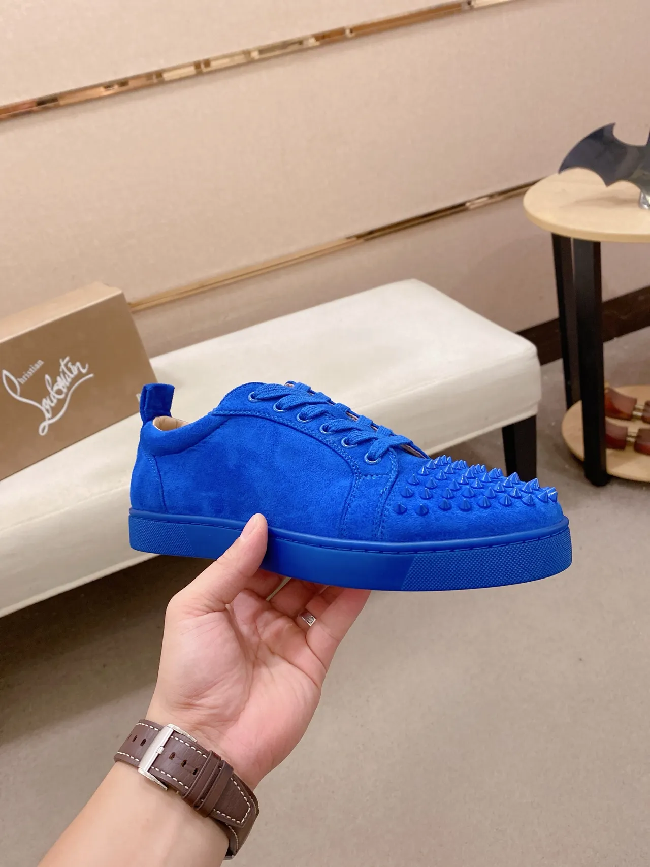 Christian Louboutin Spike Sneaker Blue Suede Lifestyle Sneaker