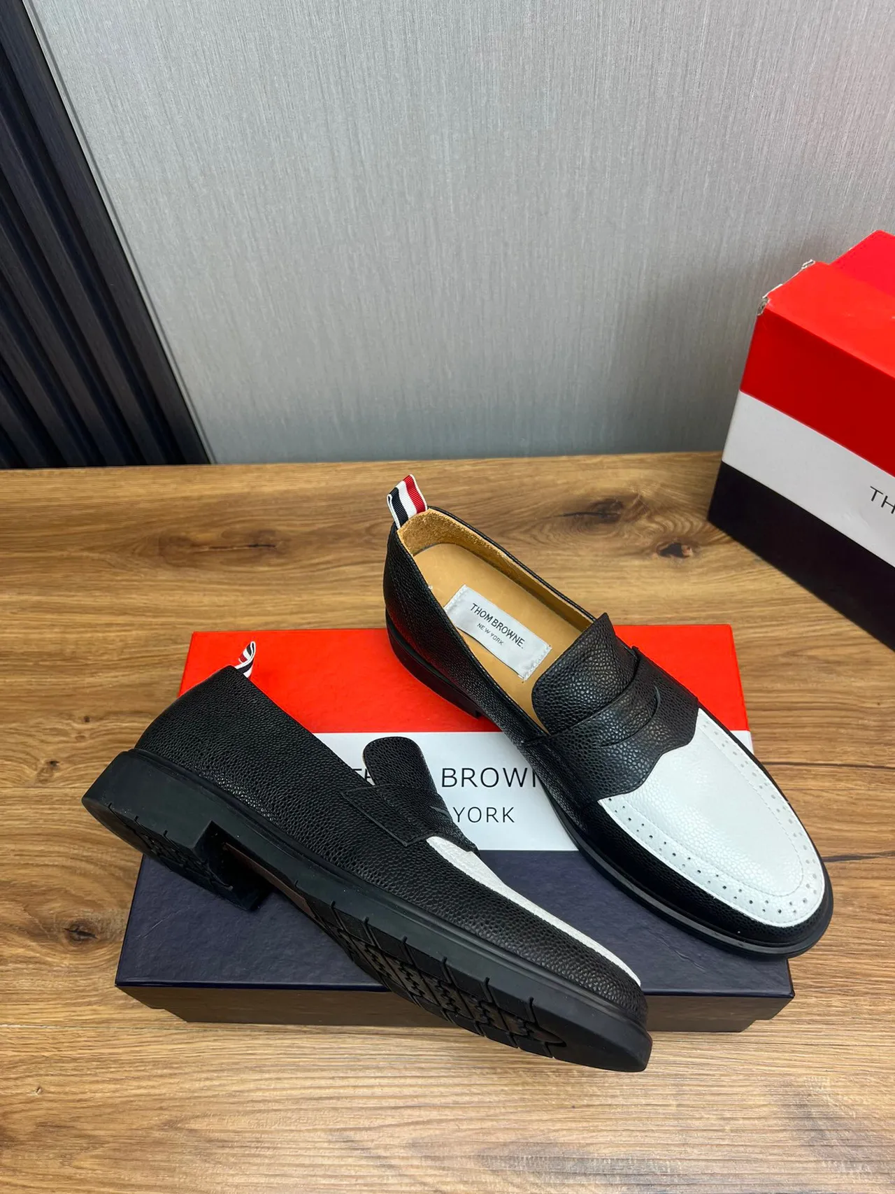 Thom Browne Two-Tone Pebbled Leather Penny Loafer
