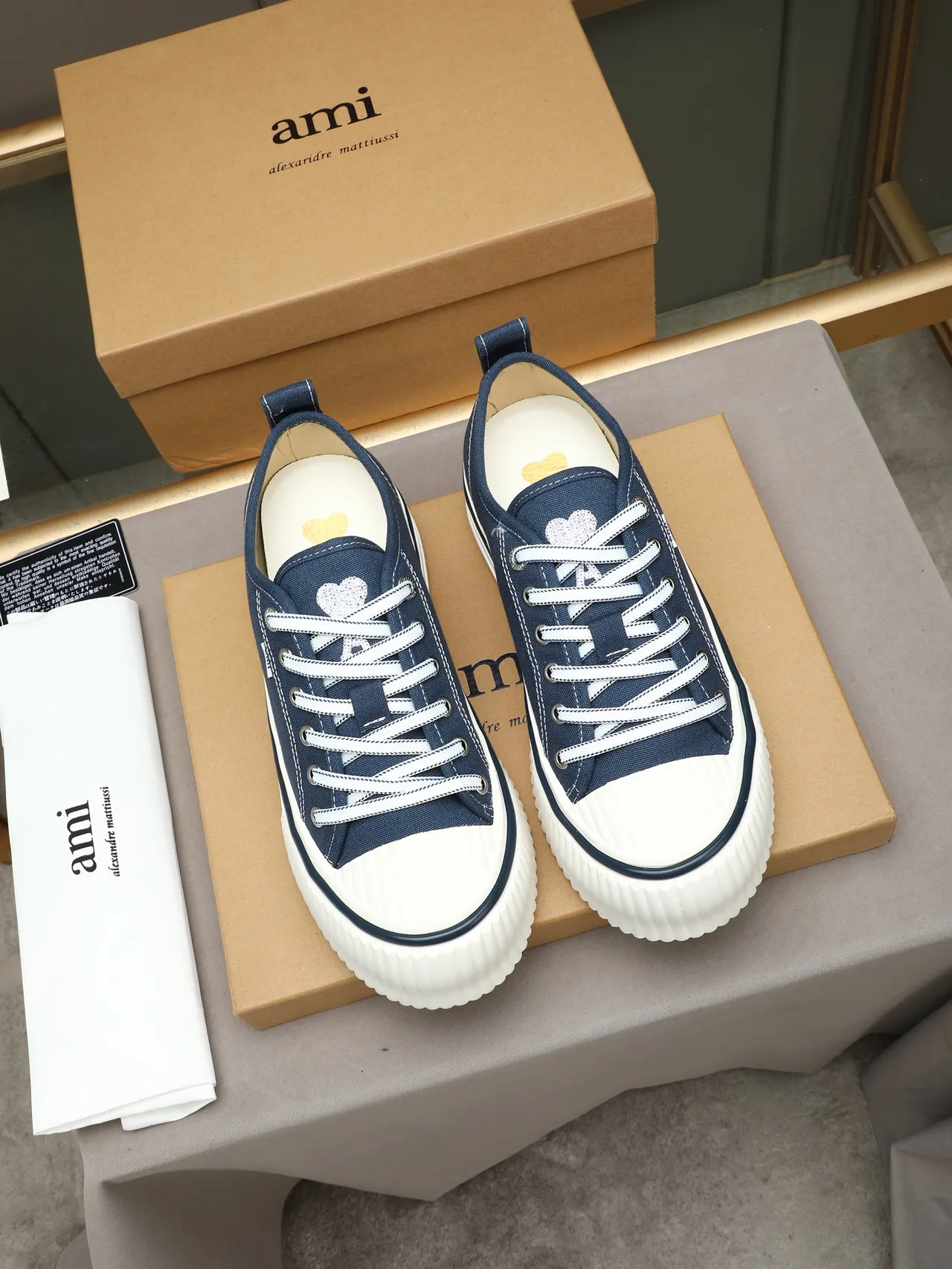 AMI Paris Canvas Platform Sneaker Navy White Upper Sole Lifestyle Sneakers