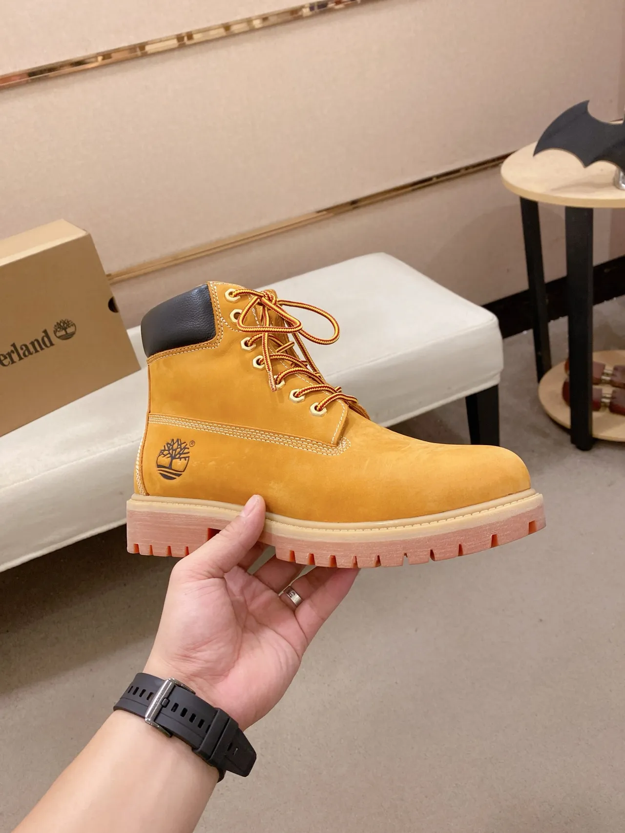 Timberland Premium 6-Inch Mustard Yellow and Navy Work Boot
