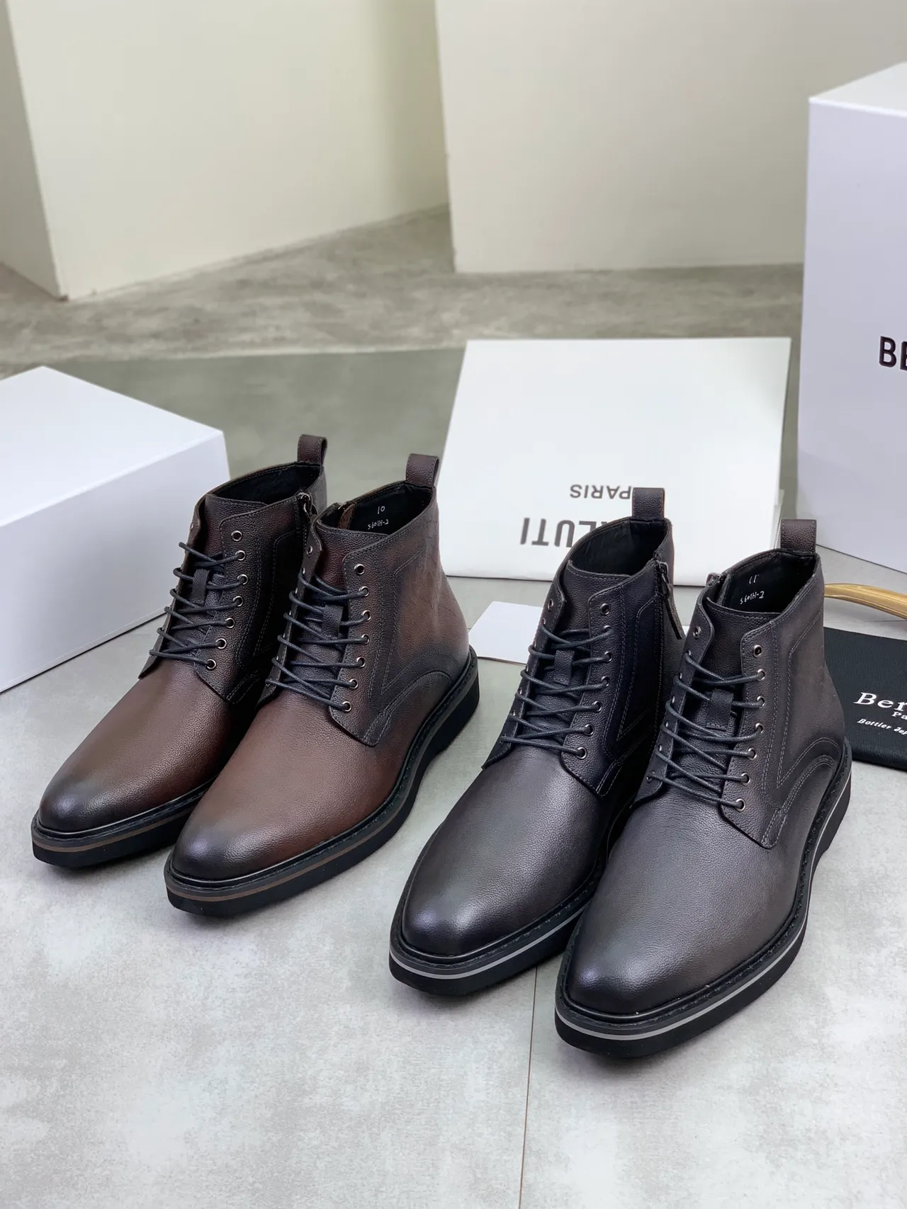 Berluti Brown Leather Lace-Up Side-Zip Ankle Boots