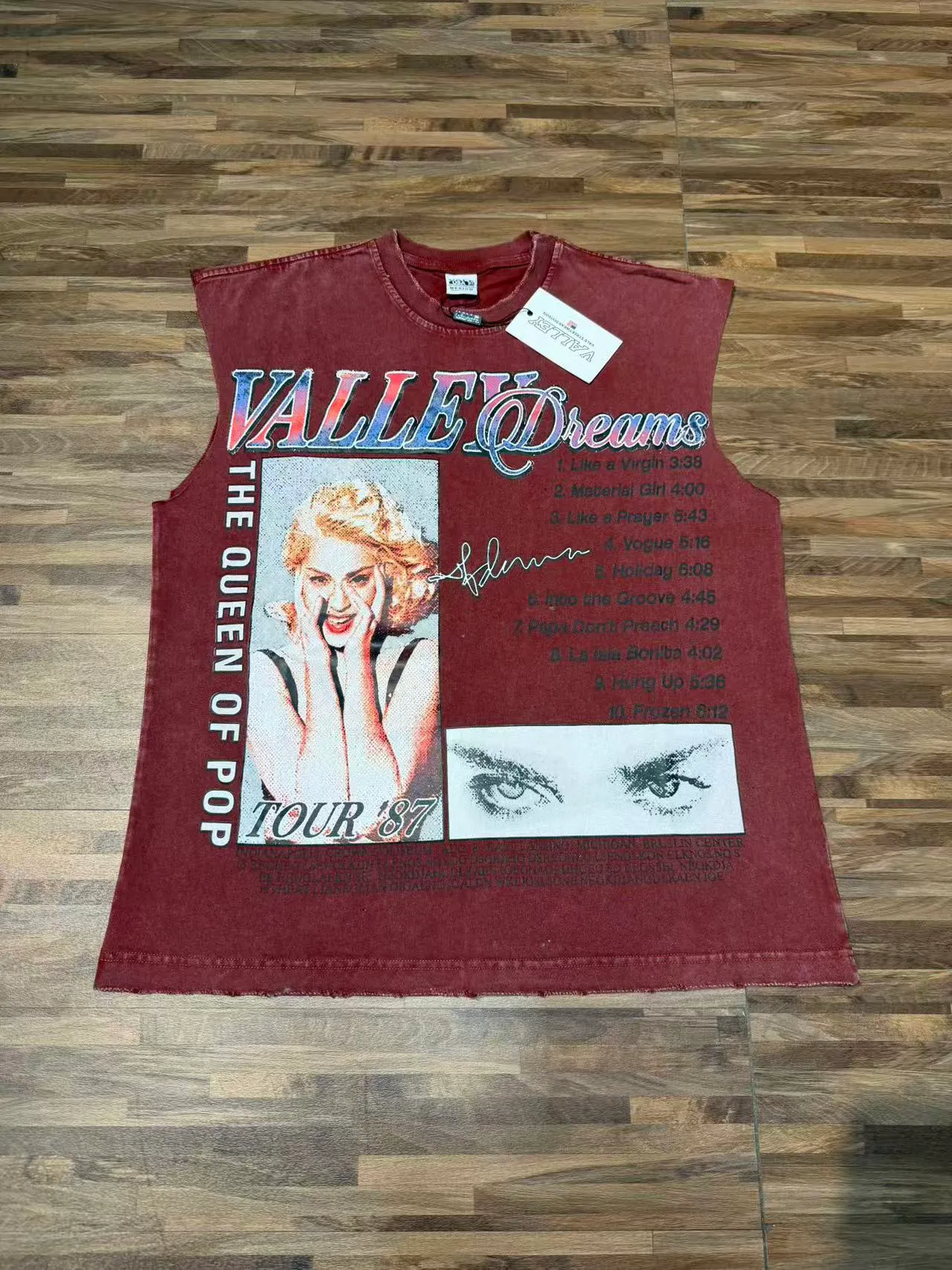 Black and Maroon Graphic-Print Distressed Sleeveless Vest Top