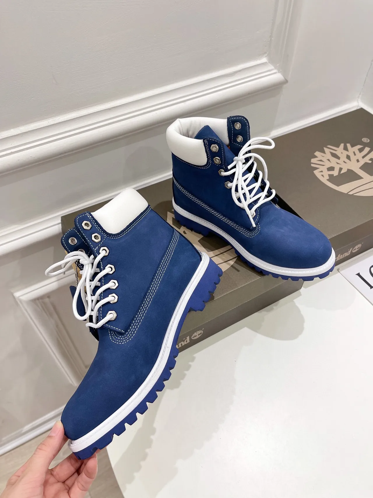 Timberland Premium 6-Inch Blue and White Work Boots
