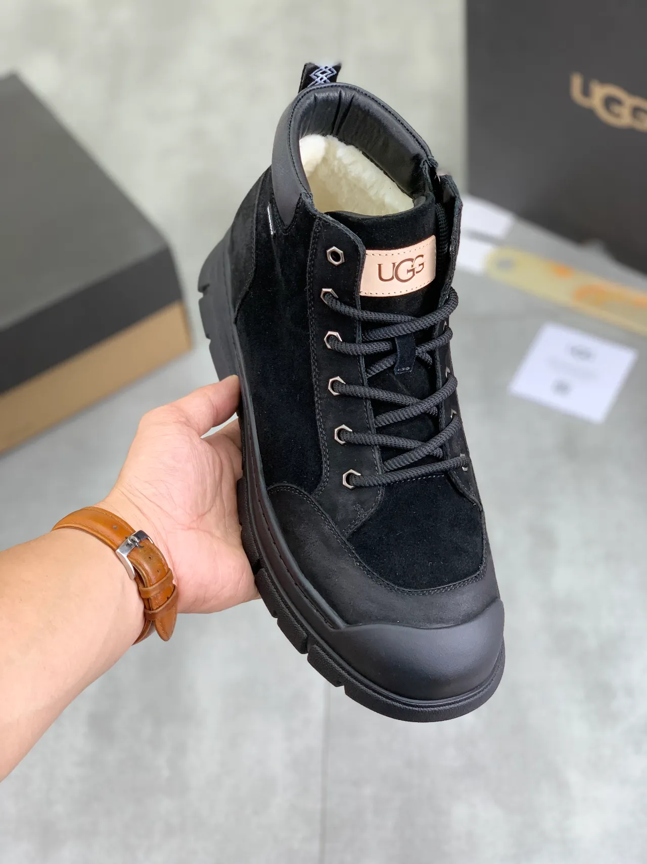 UGG Tasman Black White High-Top Lace-Up Snow Boots
