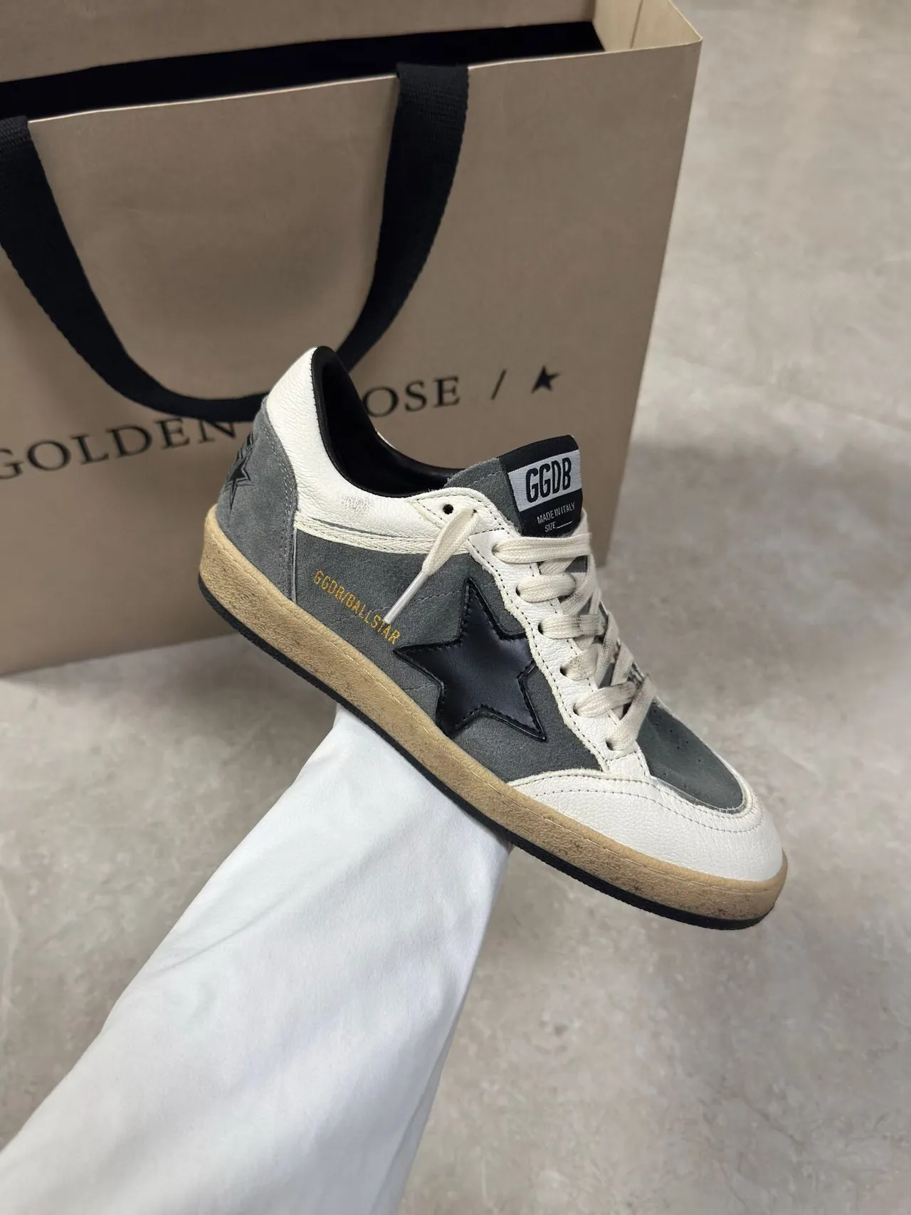 Golden Goose GGDB AllStar Distressed White Gray Black Lifestyle Sneakers