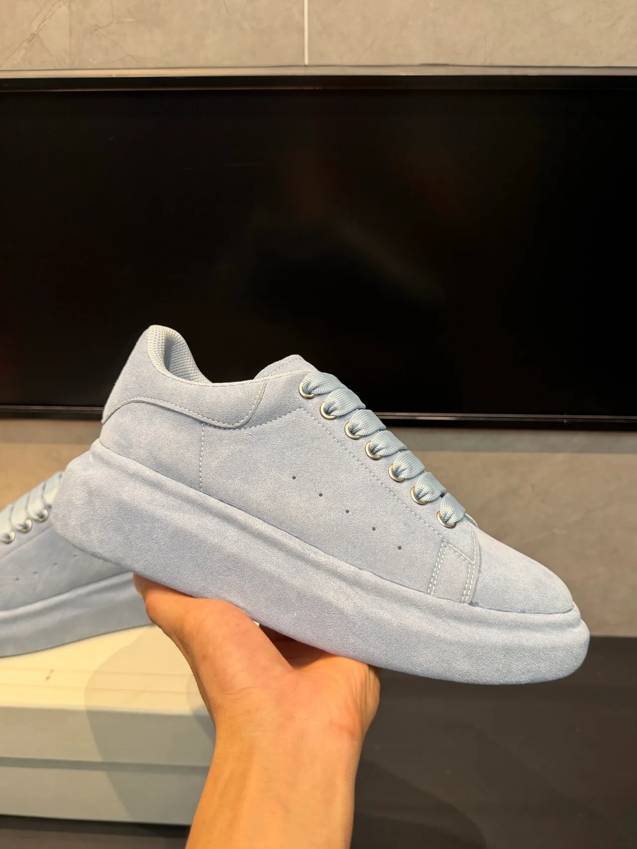 Alexander McQueen Oversized Sneaker Light Blue Suede Lifestyle Sneakers