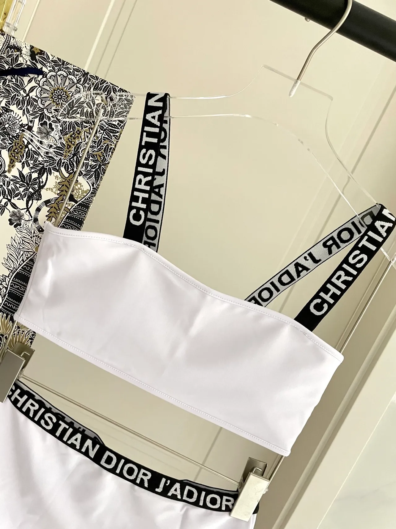 Dior J'adore White Bandeau Top and High-Waisted Briefs Swimwear