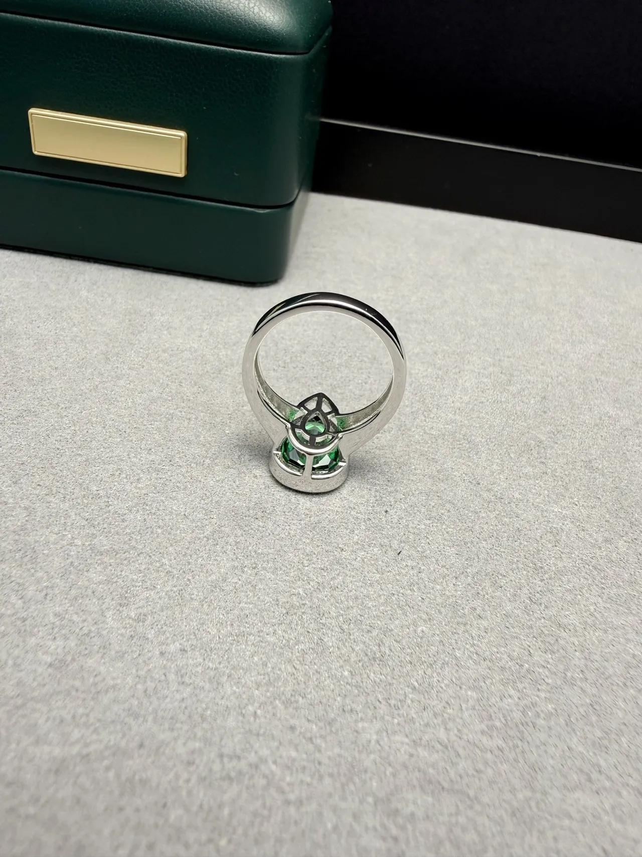 Pear-Cut Green Gemstone Pavé Band Ring