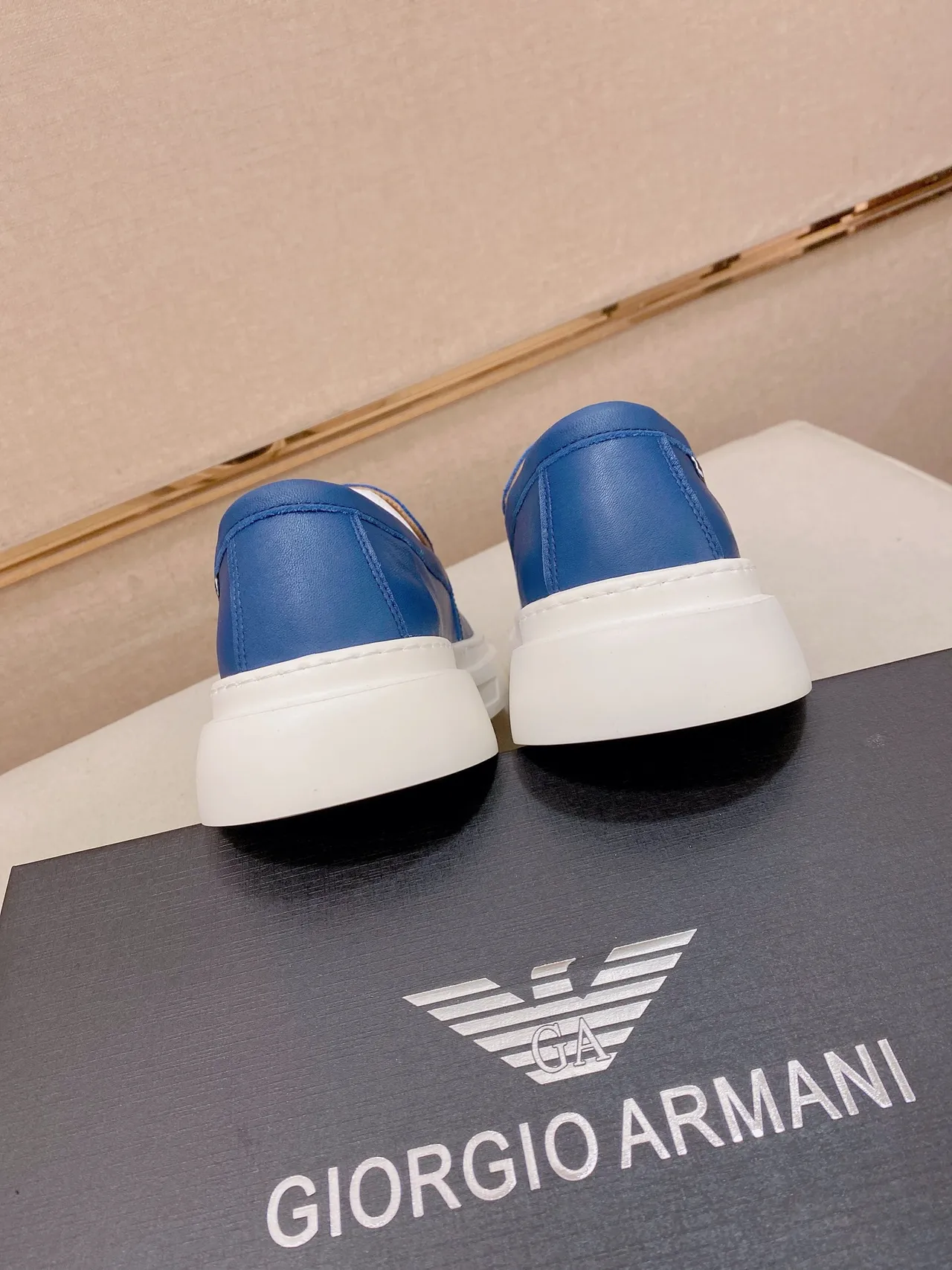 Emporio Armani Blue White Leather Upper Embossed Vamp Loafer