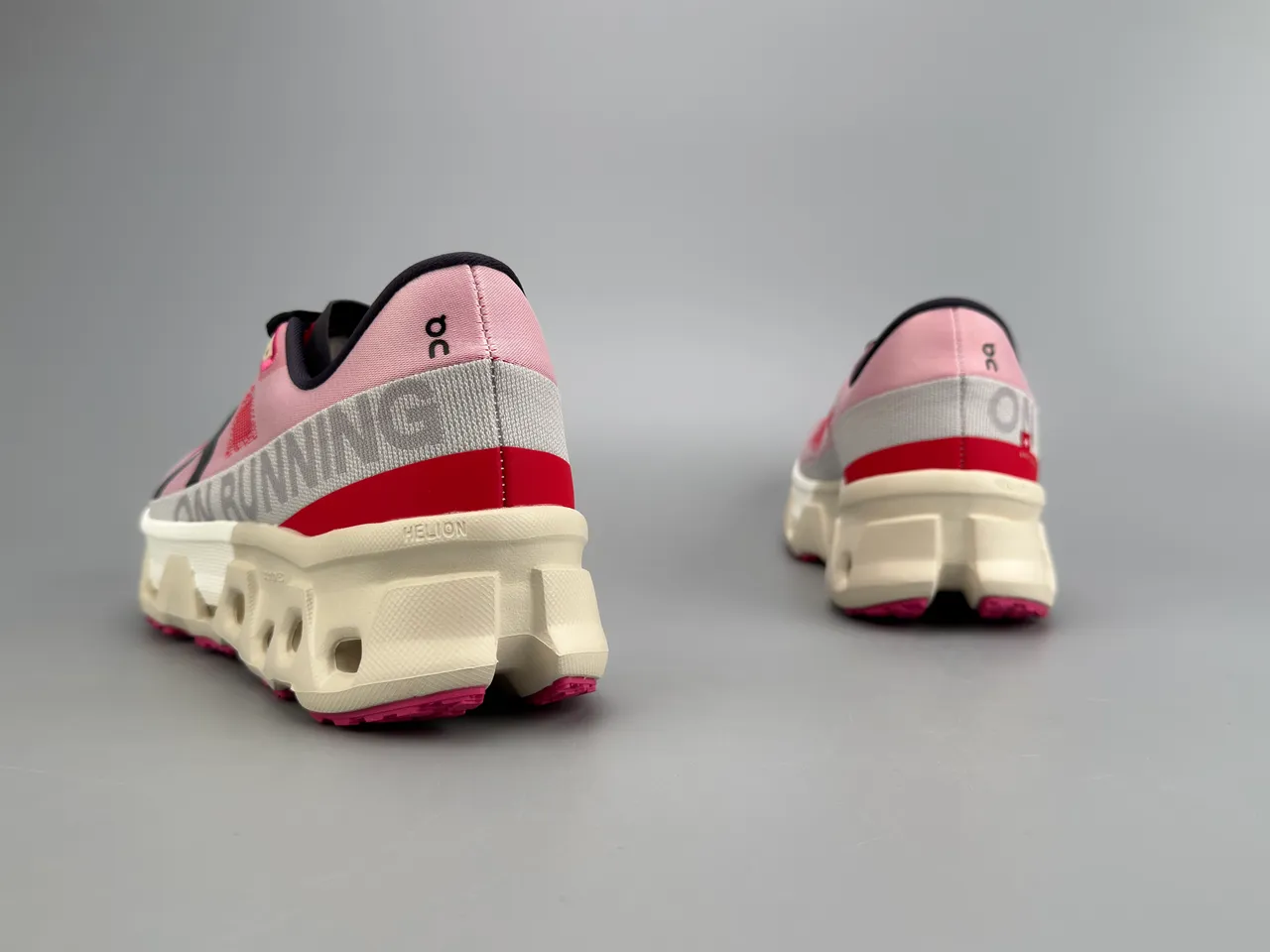 On Pink Red Engineered Mesh Upper Open Hexagonal CloudTec Midsole Running Shoes