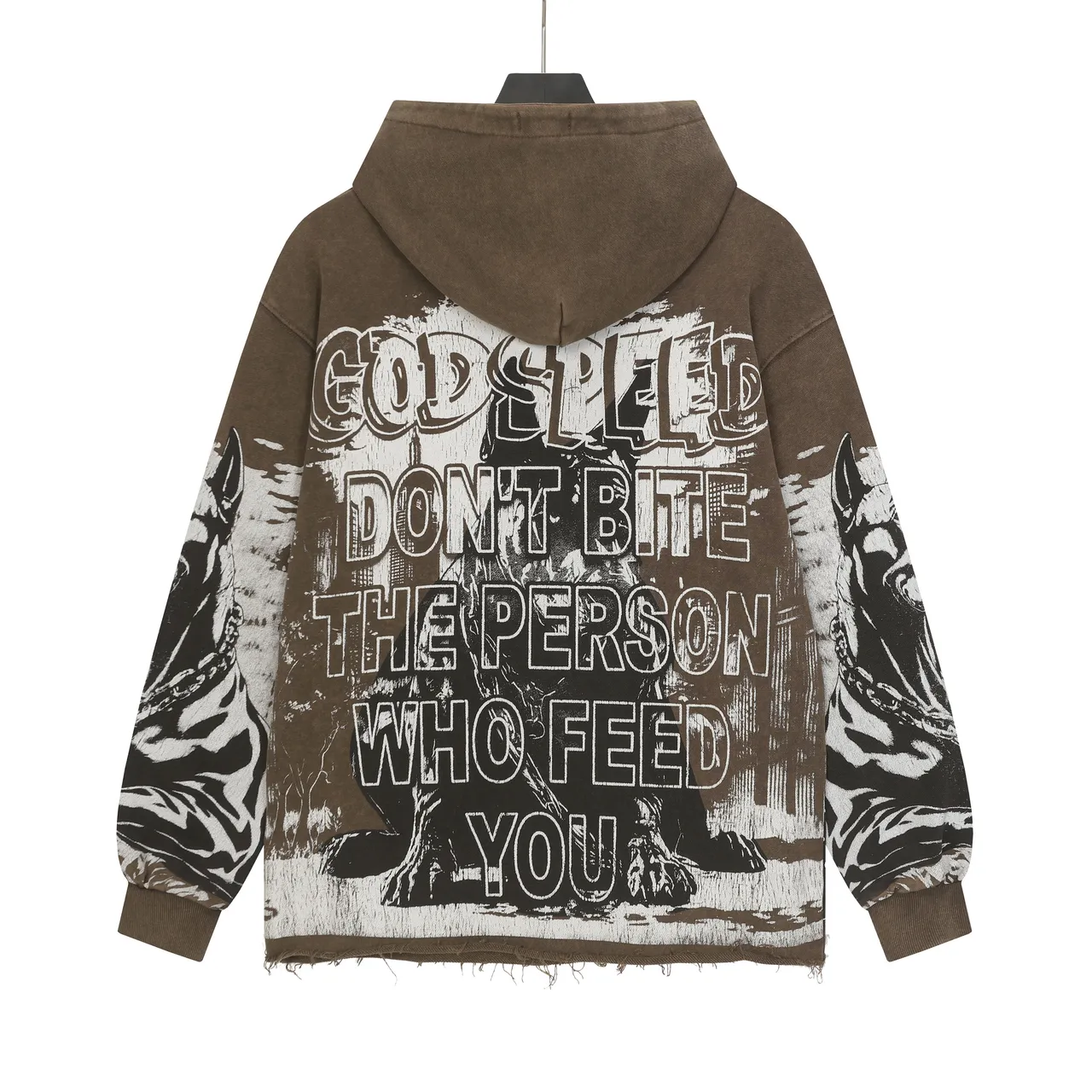 Godspeed Brown Black Oversized Fit Distressed Hem Hoodie