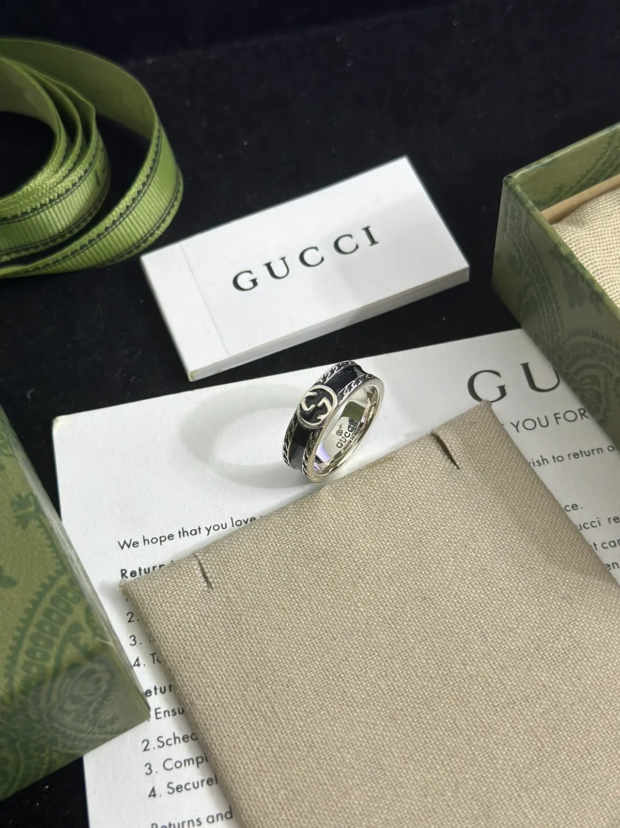 Gucci Interlocking Double G Black Enamel Ring