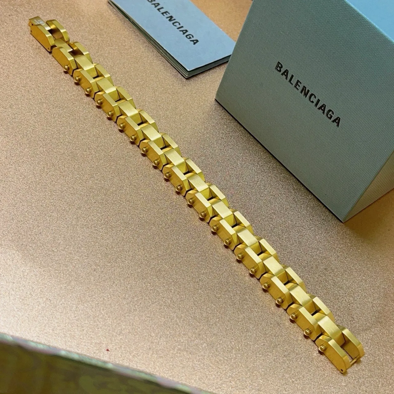Balenciaga Chunky Riveted Gold-Tone Chain Bracelet